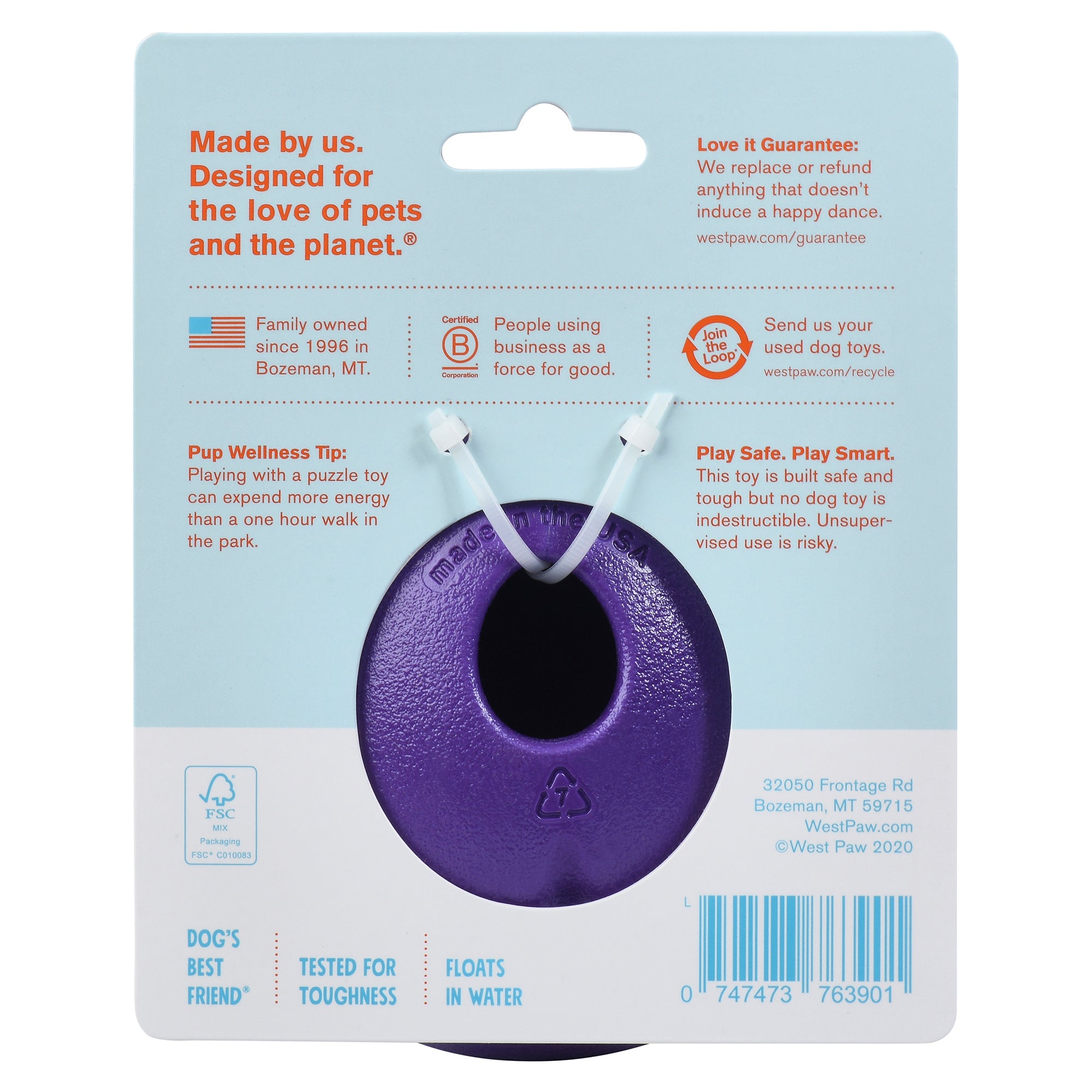 Rumbl is a super bouncy and crazy fun treat-dispensing puzzle toy with a playful wobble that adds excitement and increases engagement. Toy floats and dogs love the chewy resistance of the hollow construction. The unique "fish trap" opening makes for easy loading, yet keeps treats inside.