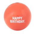 Happy Birthday ball is made from the award-winning Orbee-Tuff material, which is 100% recyclable and non-toxic. Ball is durable, bouncy, buoyant, and perfect for tossing, fetching, and bouncing. Toy is infused with natural mint oil.