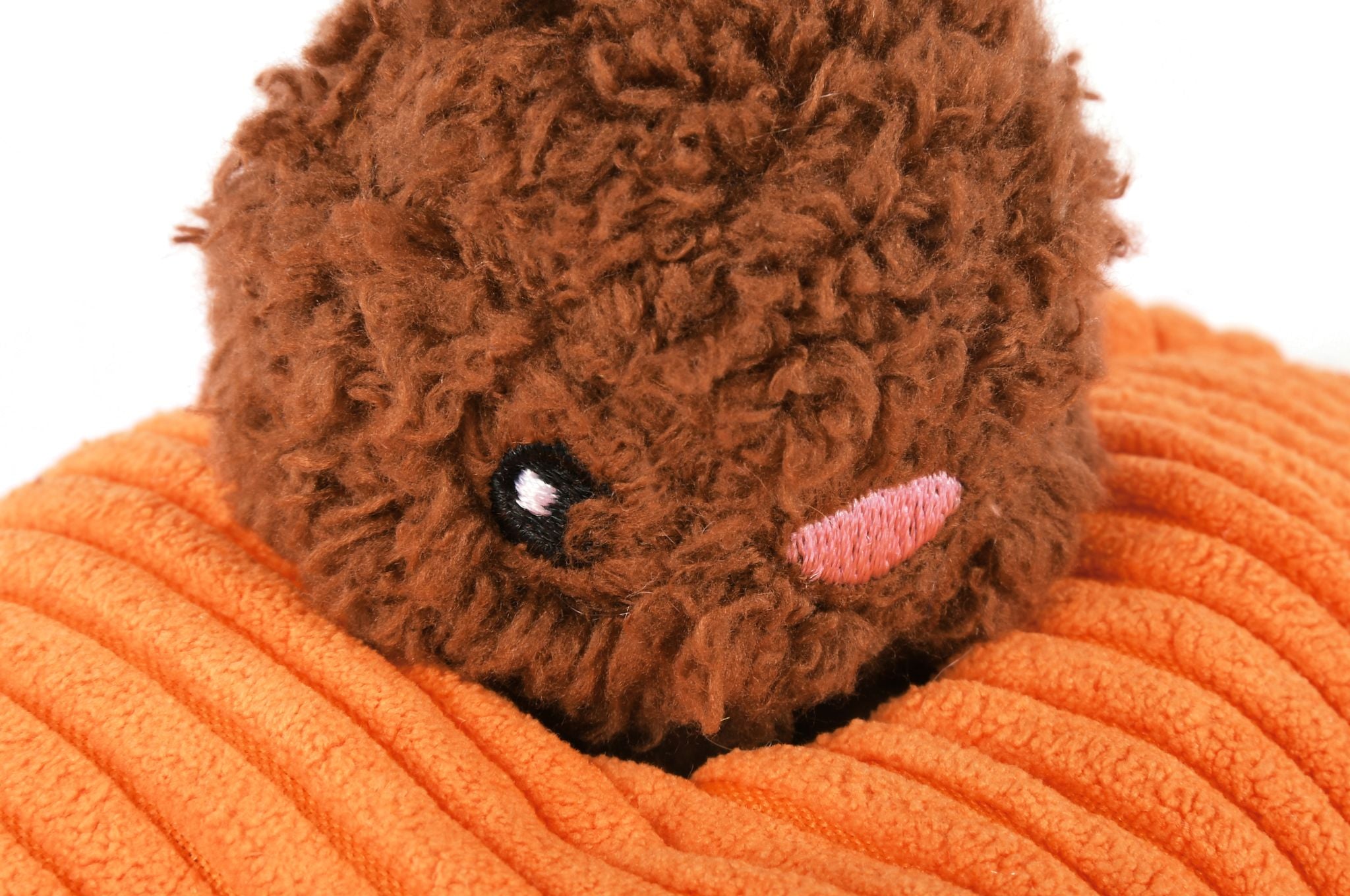 P.L.A.Y. plush dog toys are certified non-toxic, made with durable double-layered fabrics that feature reinforced stitching for extra durability, and are filled with PlanetFill® filler made from 100% post-consumer certified-safe recycled plastic bottles.