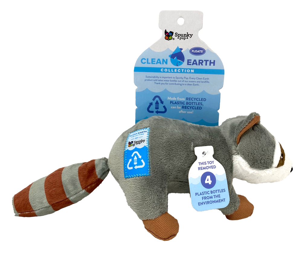 Clean Earth dog toys are made from 100% recycled plastic water bottles; including the fabric, stuffing, binding, and thread. Each toy redirects waste from up to 9 plastic water bottles from ending up in oceans, waterways, and landfills. Toy is durable, floats, and includes a built-in squeaker for added fun!