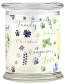 Pet House candles are hand-poured, and made from 100% natural, dye-free soy wax. Comes in an 8.5 oz. glass jar.  Fragrance profile is a light and comforting blend of floral and citrus notes balanced with a hint of honey and vanilla.