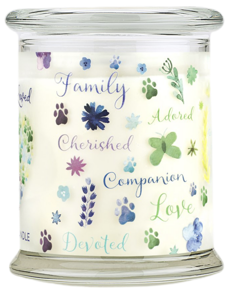 Pet House candles are hand-poured, and made from 100% natural, dye-free soy wax. Comes in an 8.5 oz. glass jar.  Fragrance profile is a light and comforting blend of floral and citrus notes balanced with a hint of honey and vanilla.