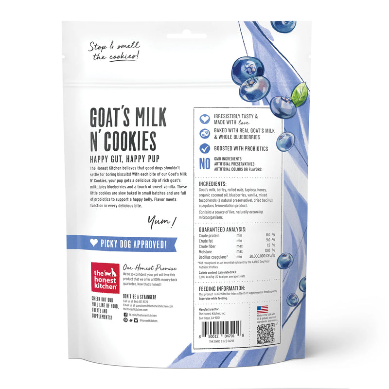 Good dogs shouldn't settle for boring biscuits! Each little cookie is slow baked in small batches and full of probiotics to support a happy belly. Flavor meets function in every bite. Treats are made in the USA with US and globally sourced ingredients.