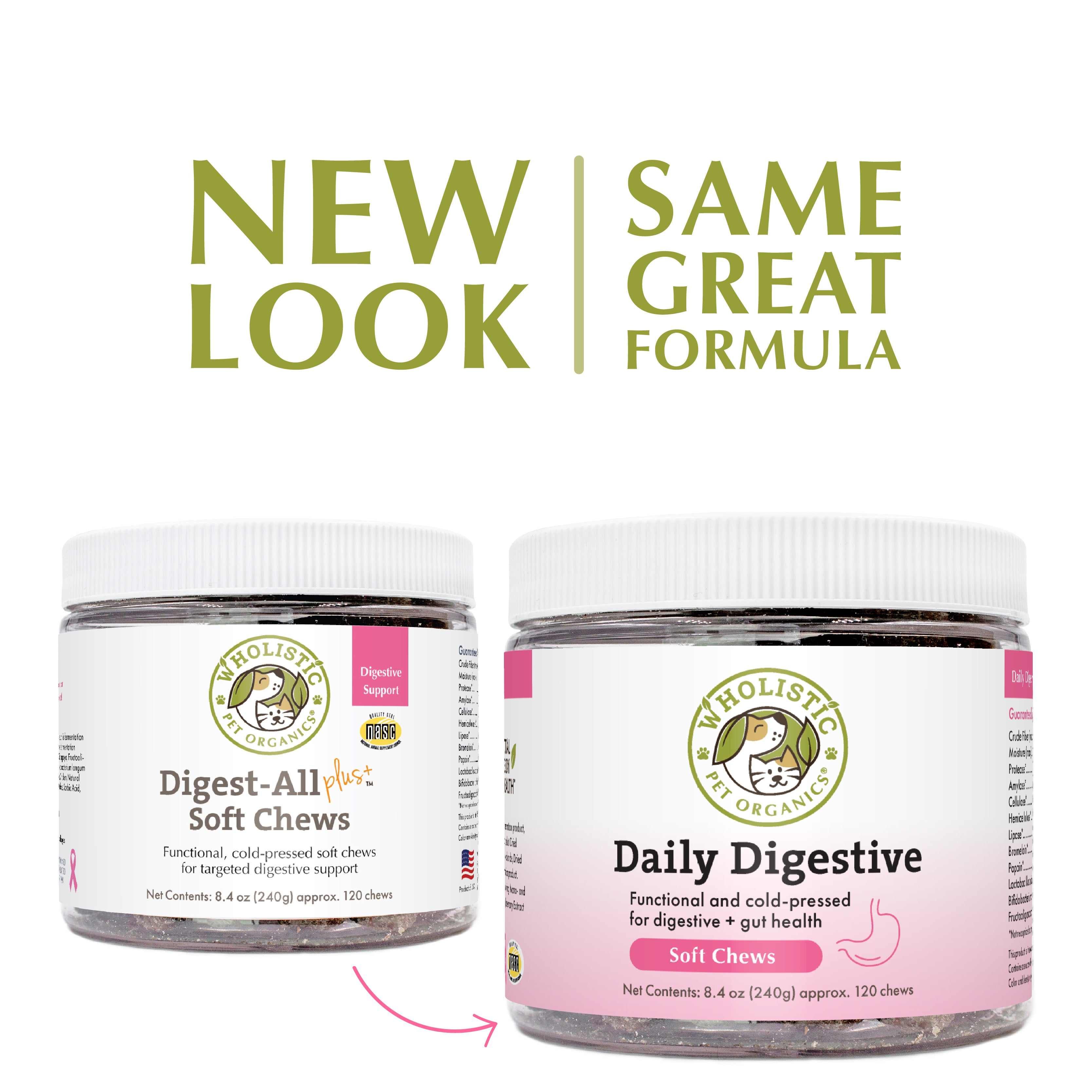 Wholistic Daily Digestive Soft Chews contain a concentrated and potent blend of digestive enzymes, prebiotics, and probiotics that support a healthy balance of normal gut flora.