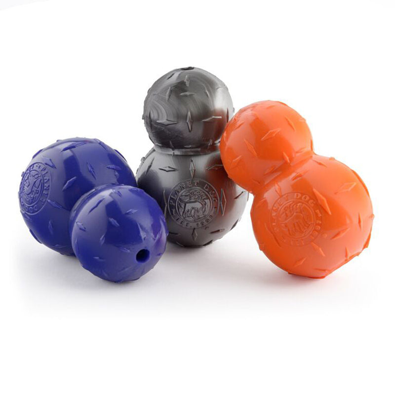 Diamond Plate Double-Tuff is a textured toy that is ideal for chewers. Made from 100% recyclable and non-toxic materials. Toy is durable, bouncy, buoyant, and perfect for tossing, fetching, and bouncing. Its asymmetrical doubled design makes for unpredictable bounces that dogs love to chase.