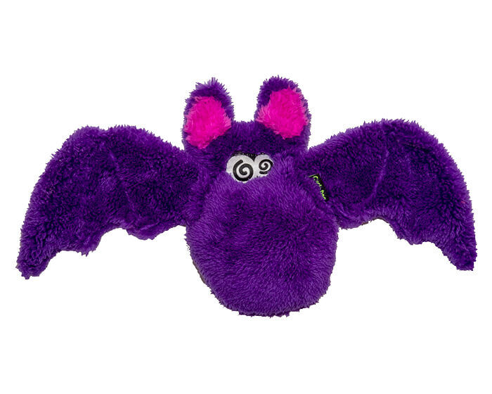 The Duraplush Bat dog toy is durable, soft, eco-friendly, and made in the USA. It features a Duraplush 2-ply bonded outer material, Stitchguard internal seams, and eco-fill recycled filling. Toy does not contain an internal squeaker.