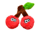 The Duraplush Cherries dog toy is durable, soft, eco-friendly, and made in the USA. It features a Duraplush 2-ply bonded outer material, Stitchguard internal seams, and eco-fill recycled filling. Toy does not contain an internal squeaker.