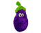 The Duraplush Eggplant dog toy is durable, soft, eco-friendly, and made in the USA. It features a Duraplush 2-ply bonded outer material, Stitchguard internal seams, and eco-fill recycled filling. Toy does not contain an internal squeaker.