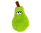 The Duraplush Pear dog toy is durable, soft, eco-friendly, and made in the USA. It features a Duraplush 2-ply bonded outer material, Stitchguard internal seams, and eco-fill recycled filling. Toy does not contain an internal squeaker.