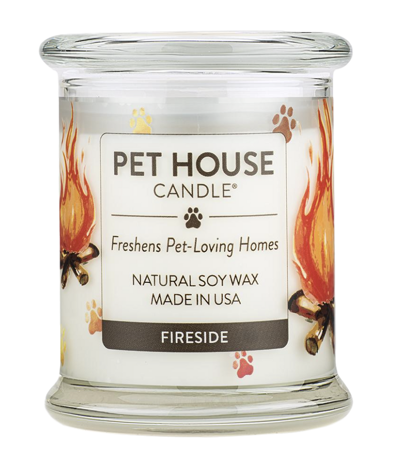 Pet House candles are hand-poured, and made from 100% natural, dye-free soy wax. Comes in an 8.5 oz. glass jar. Fragrance profile is a warm and cozy blend of sandalwood, patchouli, clove, cinnamon, and bay.
