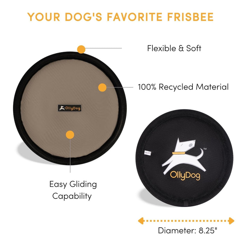 The pup-approved Olly Dog Flyer Disc is made from 100% recycled material that is durable and non-toxic. The soft and lightweight material makes it easy on dog teeth and gums. Ideal for tug-of-war or a game of fetch on land or water.
