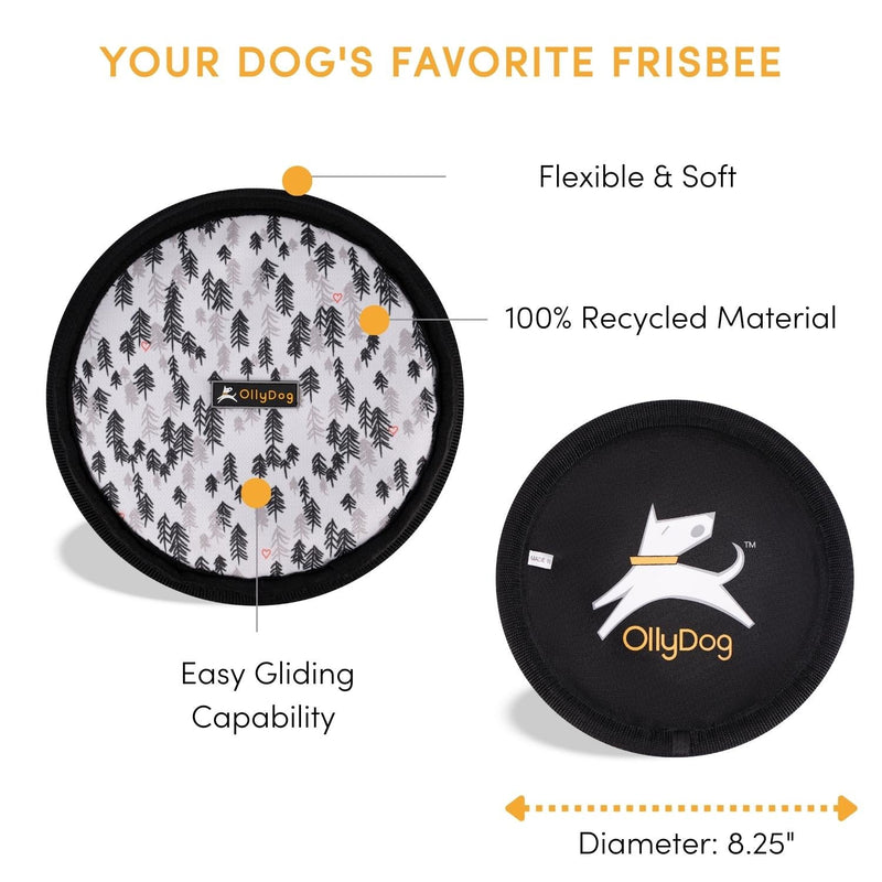 The pup-approved Olly Dog Flyer Disc is made from 100% recycled material that is durable and non-toxic. The soft and lightweight material makes it easy on dog teeth and gums. Ideal for tug-of-war or a game of fetch on land or water.
