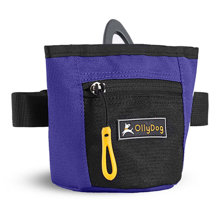 The Olly Dog Goodie Treat Bag can be worn around the waist, or clipped to a belt or pants pocket. The bag is water-resistant, and the magnetic closure allows quick and easy access to treats and to close the bag with ease. The front zipper pocket is the perfect size to hold car keys or a roll of waste bags!