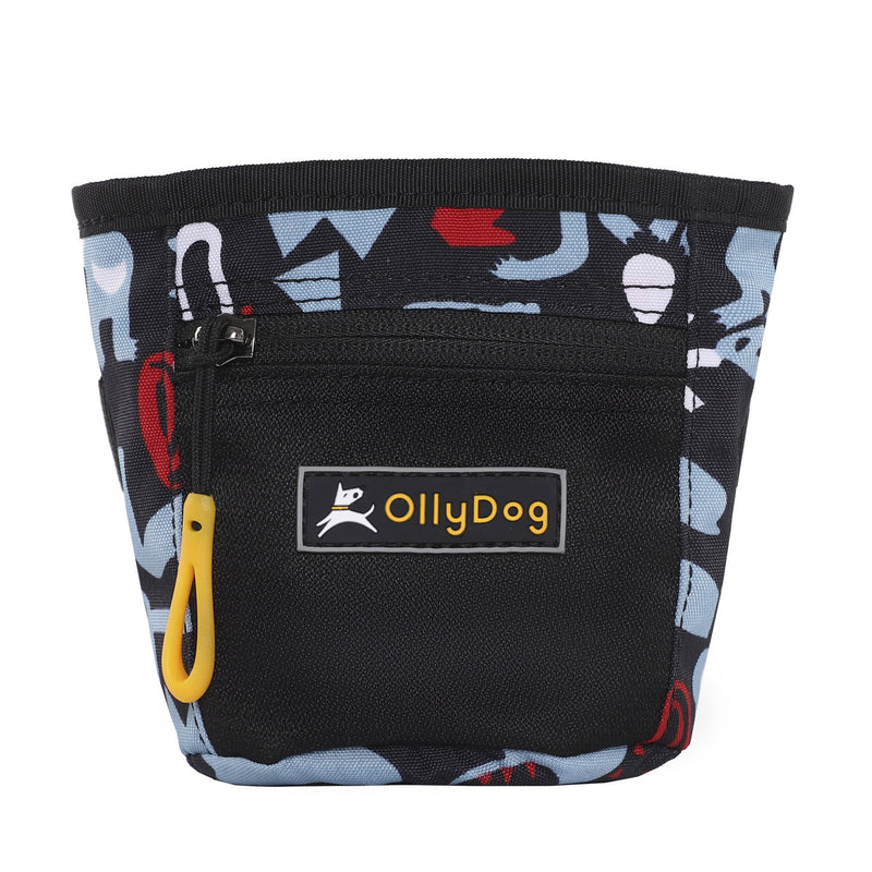 The Olly Dog Goodie Treat Bag can be worn around the waist, or clipped to a belt or pants pocket. The bag is water-resistant, and the magnetic closure allows quick and easy access to treats and to close the bag with ease. The front zipper pocket is the perfect size to hold car keys or a roll of waste bags!