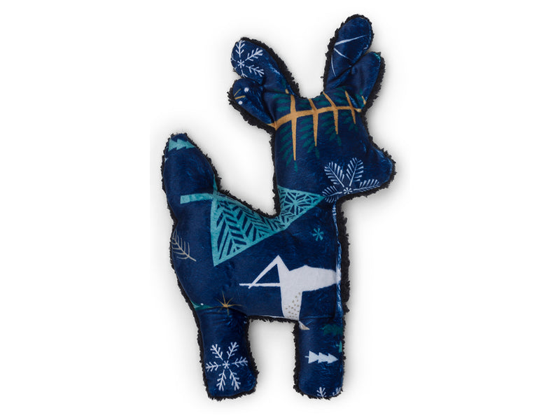 Ruff-N-Tuff Reindeer is sure to delight any dog with its attention-grabbing squeaker and eye-catching colors. Toy is made from faux suede, plush fleece fabric, and stuffed with 100% eco-friendly IntelliLoft fill that is made from recycled plastic bottles.