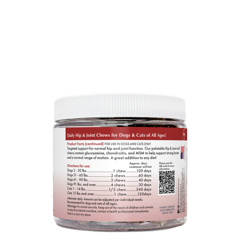 Hip & Joint Soft Chews are a synergistic blend of proven nutraceuticals and antioxidants that provide superior joint support and comfort for healthy hips and joints.