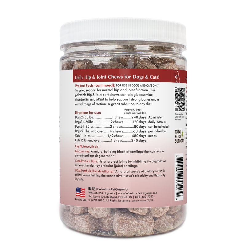 Hip & Joint Soft Chews are a synergistic blend of proven nutraceuticals and antioxidants that provide superior joint support and comfort for healthy hips and joints.