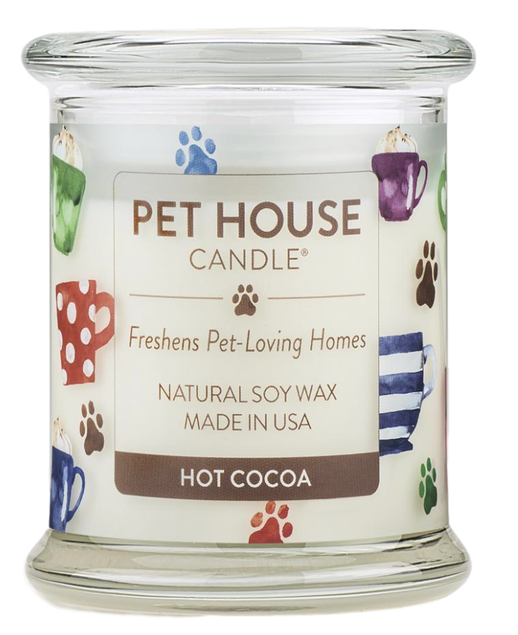 Pet House candles are hand-poured, and made from 100% natural, dye-free soy wax. Comes in an 8.5 oz. glass jar. Fragrance profile is a delectable blend of chocolate morsels, cocoa, and vanilla, with a hint of mint and whipped cream.