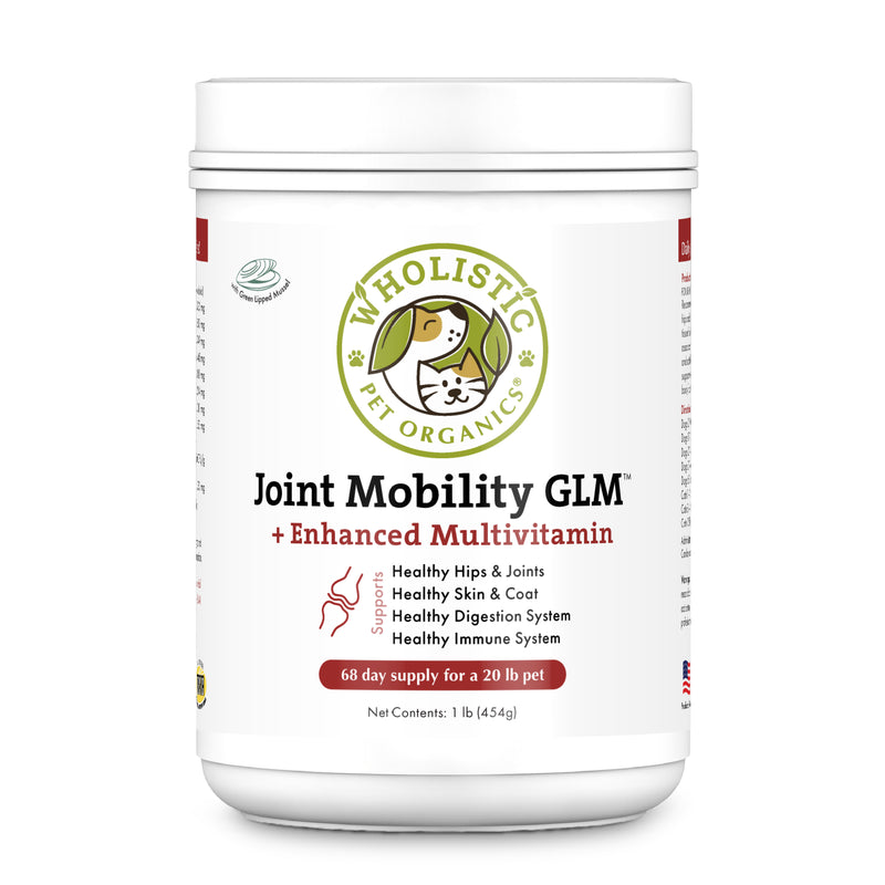 Joint Mobility GLM™ delivers the key nutraceuticals needed to support hip and joints. It is an all-in-one organic and human-grade joint support supplement that provides your pet with concentrated joint and cartilage support and protection in addition to other important nutrients.