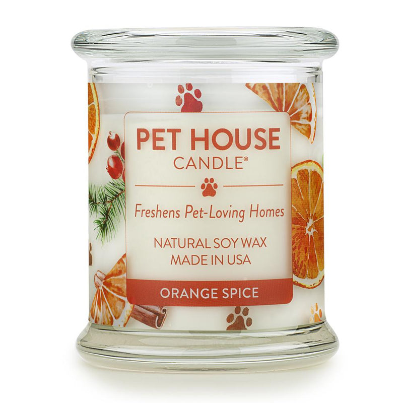 Pet House candles are hand-poured, and made from 100% natural, dye-free soy wax. Comes in an 8.5 oz. glass jar. Fragrance profile is a delightful blend of orange rind and lemon zest, with a hint of clove, nutmeg, cinnamon, and cedarwood. A warm and inviting scent that is perfect for the holiday season.