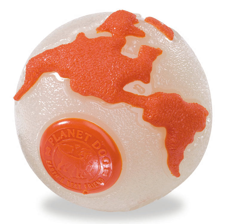 The Globe ball is made from the award-winning Orbee-Tuff material, which is 100% recyclable and non-toxic. Ball is durable, bouncy, buoyant, and perfect for tossing, fetching, and bouncing. Toy is infused with natural mint oil.