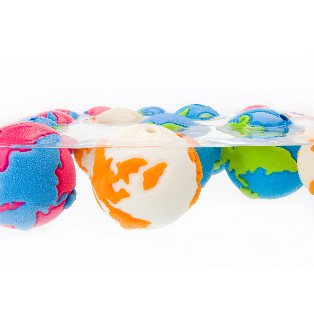 The Globe ball is made from the award-winning Orbee-Tuff material, which is 100% recyclable and non-toxic. Ball is durable, bouncy, buoyant, and perfect for tossing, fetching, and bouncing. Toy is infused with natural mint oil.