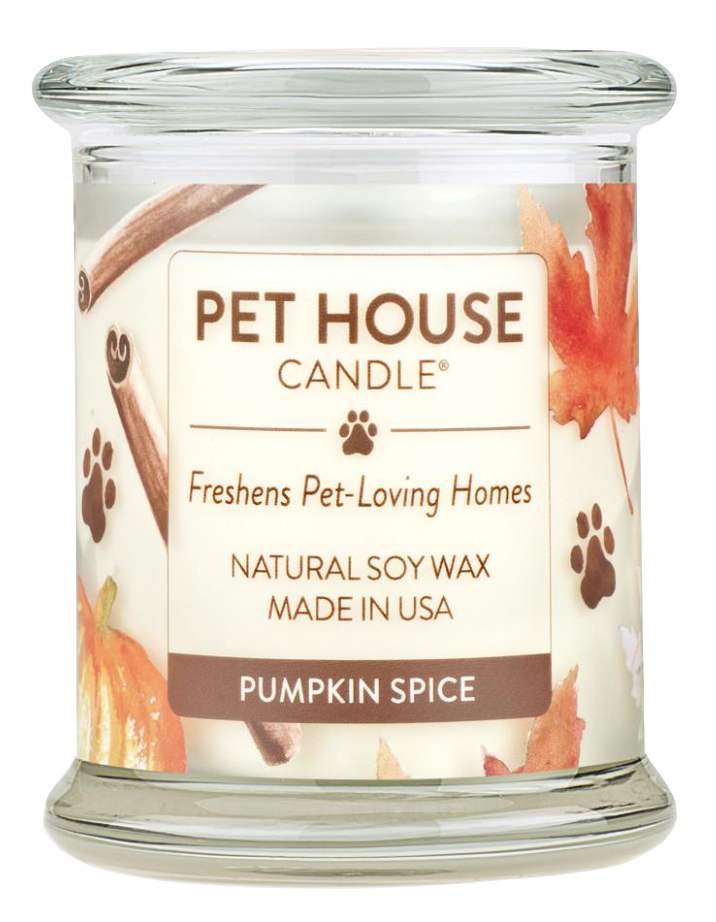 Pet House candles are hand-poured, and made from 100% natural, dye-free soy wax. Comes in an 8.5 oz. glass jar. Fragrance profile is a warm and spicy blend of pumpkin, cinnamon sugar, maple butter, and vanilla bean.