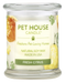 Pet House candles are hand-poured, and made from 100% natural, dye-free soy wax. Comes in an 8.5 oz. glass jar. Fragrance profile is a sparkling blend of fresh orange, lemon peel, and sweet vanilla sugar.
