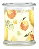 Pet House candles are hand-poured, and made from 100% natural, dye-free soy wax. Comes in an 8.5 oz. glass jar. Fragrance profile is a sparkling blend of fresh orange, lemon peel, and sweet vanilla sugar.