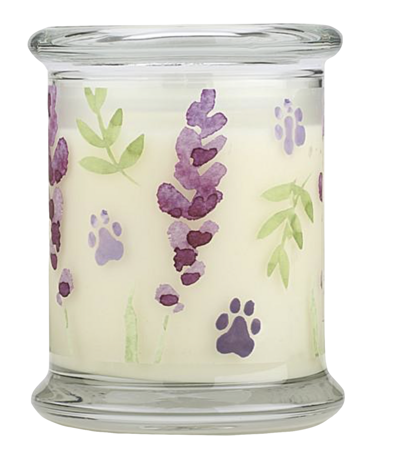 Pet House candles are hand-poured, and made from 100% natural, dye-free soy wax. Comes in an 8.5 oz. glass jar. Fragrance profile is a soothing aroma of French lavender, green tea, white lily, citrus, melon, and sage.
