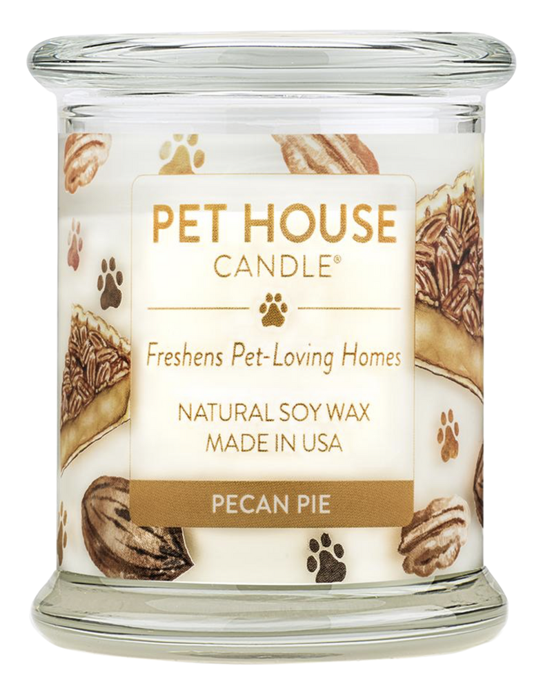Pet House candles are hand-poured, and made from 100% natural, dye-free soy wax. Comes in an 8.5 oz. glass jar. Fragrance profile is a scrumptious blend of nutty pecans, sweet maple, toasted coconut, hint of vanilla, and buttery pie crust.