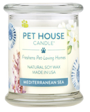 Pet House candles are hand-poured, and made from 100% natural, dye-free soy wax. Comes in an 8.5 oz. glass jar. Fragrance profile is a tranquil blend of floral accents, lemon, lime, and sweet amber musk.