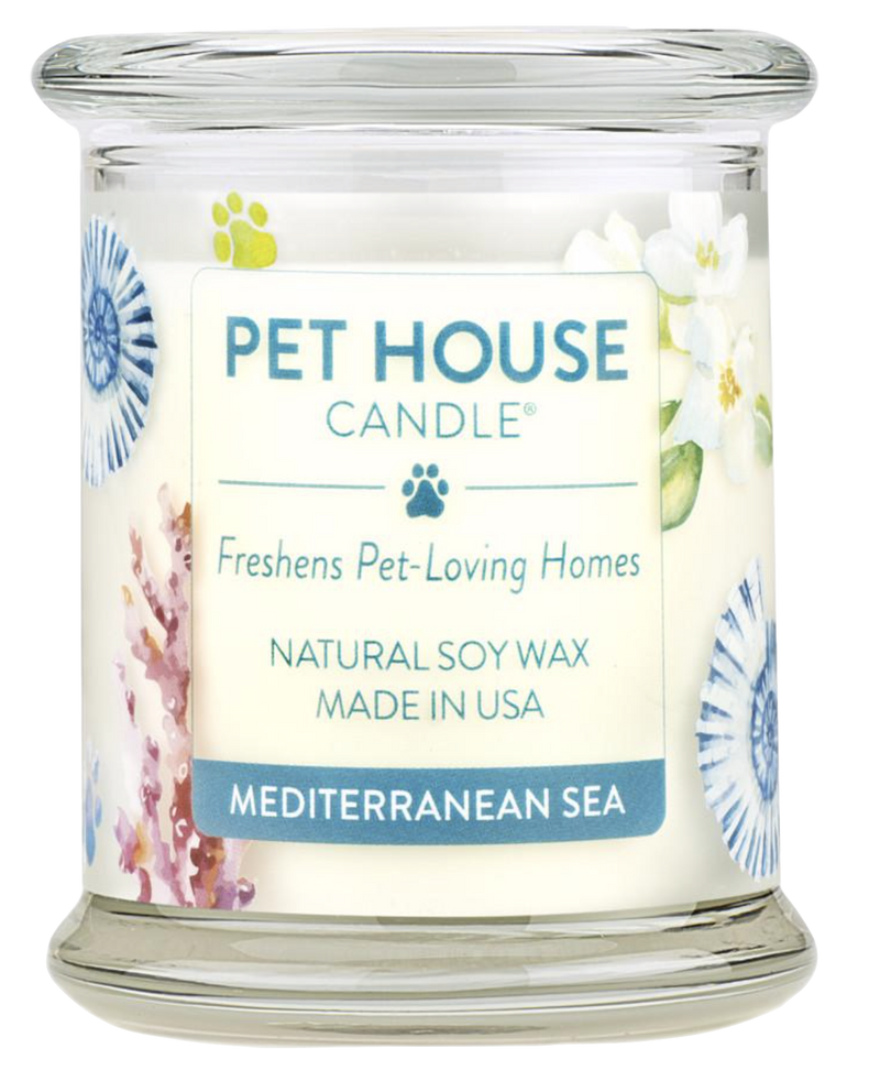 Pet House candles are hand-poured, and made from 100% natural, dye-free soy wax. Comes in an 8.5 oz. glass jar. Fragrance profile is a tranquil blend of floral accents, lemon, lime, and sweet amber musk.