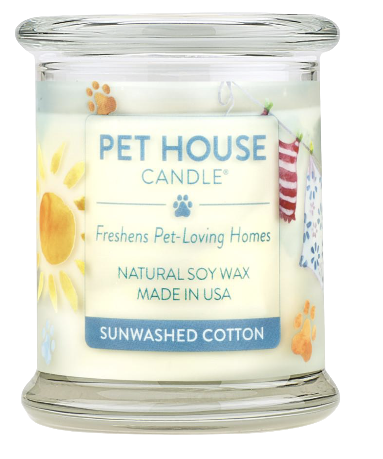 Pet House candles are hand-poured, and made from 100% natural, dye-free soy wax. Comes in an 8.5 oz. glass jar. Fragrance profile is a classic, crisp, and clean laundry fragrance combined with fruity accents.
