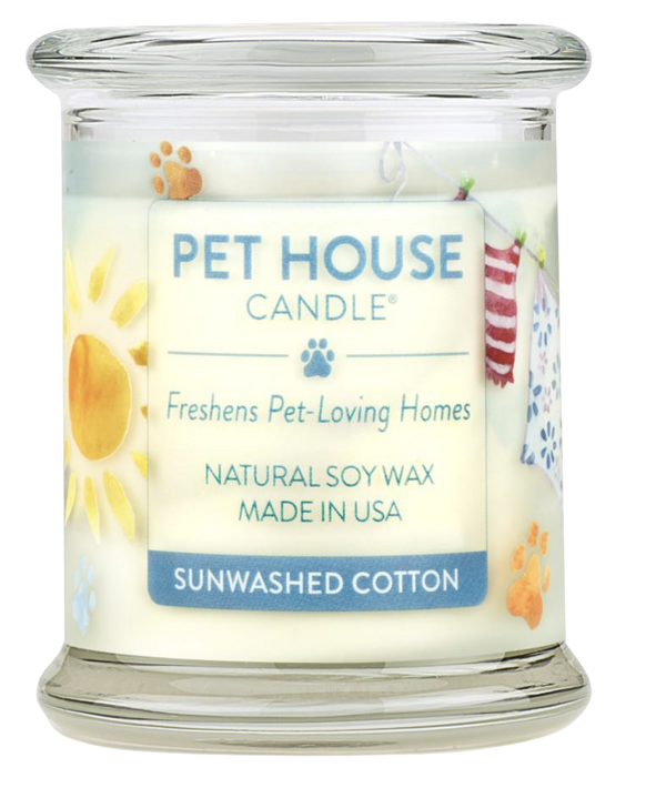 Pet House candles are hand-poured, and made from 100% natural, dye-free soy wax. Comes in an 8.5 oz. glass jar. Fragrance profile is a classic, crisp, and clean laundry fragrance combined with fruity accents.