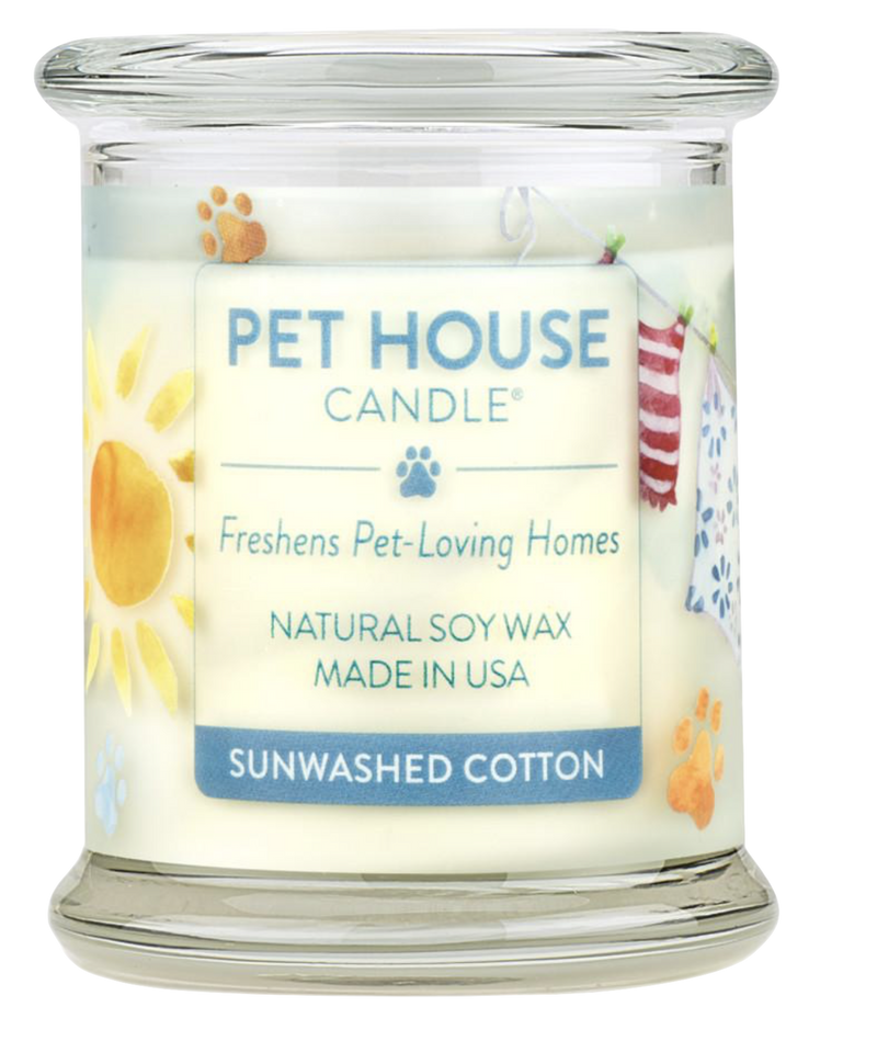 Pet House candles are hand-poured, and made from 100% natural, dye-free soy wax. Comes in an 8.5 oz. glass jar. Fragrance profile is a classic, crisp, and clean laundry fragrance combined with fruity accents.
