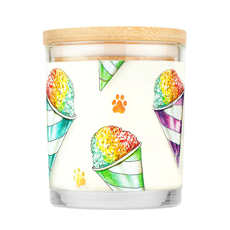 Pet House candles are hand-poured, and made from 100% natural, dye-free soy wax. Comes in a 9 oz. glass jar. Fragrance profile is a refreshing blend of sunny lemon, lime, pink grapefruit, fresh-picked berries, sugar cane, and shaved ice. Candle smells exactly like a snow cone you would get at the state fair.