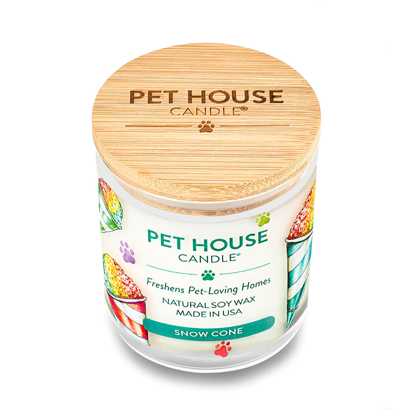 Pet House candles are hand-poured, and made from 100% natural, dye-free soy wax. Comes in a 9 oz. glass jar. Fragrance profile is a refreshing blend of sunny lemon, lime, pink grapefruit, fresh-picked berries, sugar cane, and shaved ice. Candle smells exactly like a snow cone you would get at the state fair.