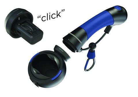 Connect the treat container and training clicker to the top of the i'm Gismo handle for an all-in-one training system. Use the multi-function button at the top of the handle to "click". The treat container's unique design, allows for quick and easy access to treats.