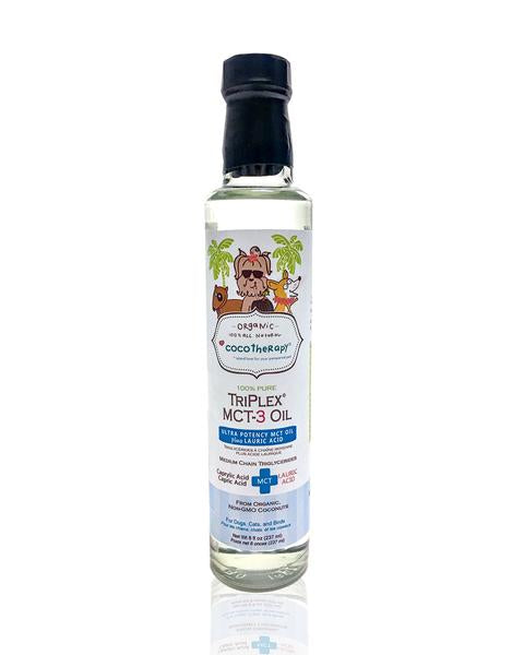 TriPlex™ MCT-3 Oil from CocoTherapy is an ultra potent MCT oil plus lauric acid, that can be given to dogs, cats, birds, and people too! It is rapidly absorbed for energy, supports healthy brain function, immune response, weight management, and promotes healthy yeast and candida balance.