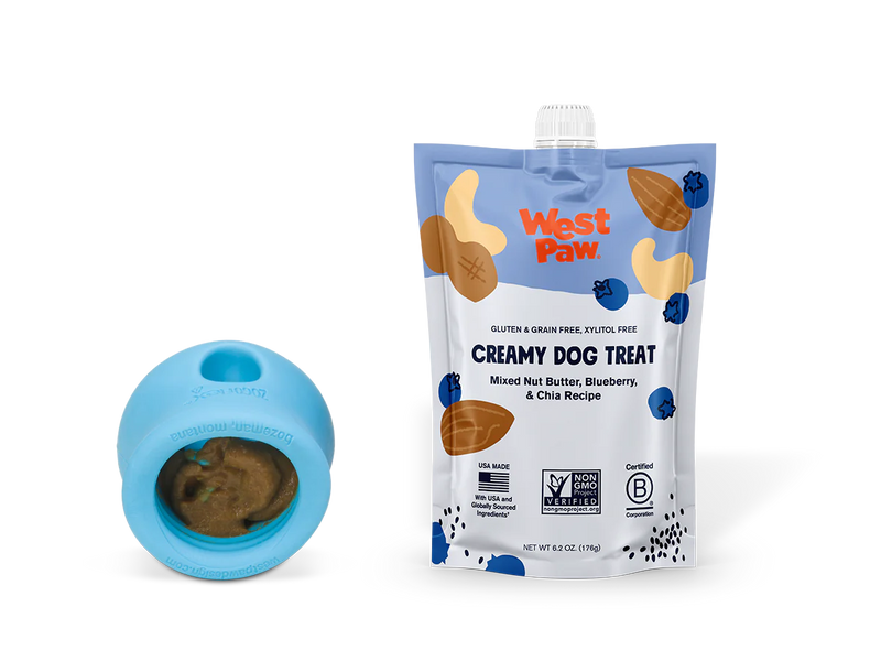 A healthy gourmet upgrade perfect for sneaking into treat toys, dressing up dinner, or rewarding the goodest boys and girls on the trail. Simple nutrition packed into a mess-free pouch for happy treating.