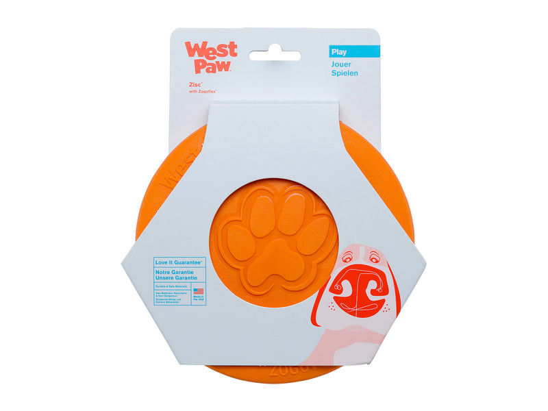 Zisc is a lightweight, high-flying, and durable frisbee. Toy floats and flies far. Frisbee is soft and pliable, making it gentle on dog teeth and gums. Built for gentle chewers and made from Zogoflex, a bendy, stretchy, and bouncy material that is durable but not rigid. Toys are gentle on your dog's teeth.