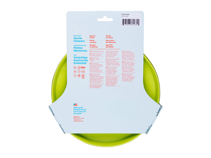 Zisc is a lightweight, high-flying, and durable frisbee. Toy floats and flies far. Frisbee is soft and pliable, making it gentle on dog teeth and gums. Built for gentle chewers and made from Zogoflex, a bendy, stretchy, and bouncy material that is durable but not rigid. Toys are gentle on your dog's teeth.