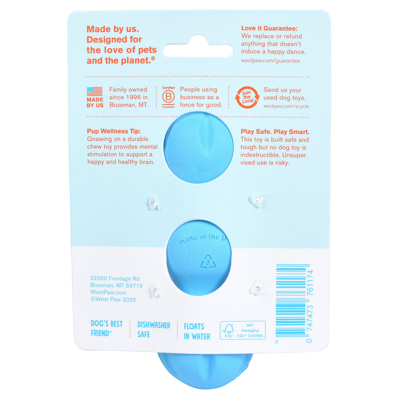Rumpus is an extra durable toy with three chew lobes that are designed for dogs who need to gnaw. Toy rocks, rolls, bounces, and floats to keep dogs engaged. Built for tough chewers and made from Zogoflex, a bendy, stretchy, and bouncy material that is durable but not rigid. Toys are gentle on your dog's teeth.