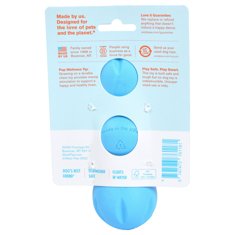 Rumpus is an extra durable toy with three chew lobes that are designed for dogs who need to gnaw. Toy rocks, rolls, bounces, and floats to keep dogs engaged. Built for tough chewers and made from Zogoflex, a bendy, stretchy, and bouncy material that is durable but not rigid. Toys are gentle on your dog's teeth.
