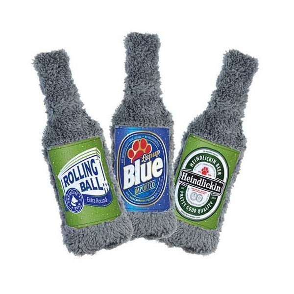 The Duraplush BrewGear bottles are durable and soft dog toys that are eco-friendly and made in the USA. They feature a Duraplush 2-ply bonded outer material, Stitchguard internal seams, and eco-fill recycled filling. Toys do not contain internal squeakers.