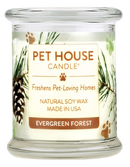 Pet House candles are hand-poured, and made from 100% natural, dye-free soy wax. Comes in an 8.5 oz. glass jar. Fragrance profile smells like a walk in the woods among coniferous pines, crushed leaves, redwoods, and sweet balsam.