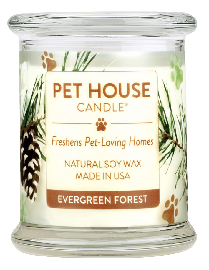 Pet House candles are hand-poured, and made from 100% natural, dye-free soy wax. Comes in an 8.5 oz. glass jar. Fragrance profile smells like a walk in the woods among coniferous pines, crushed leaves, redwoods, and sweet balsam.