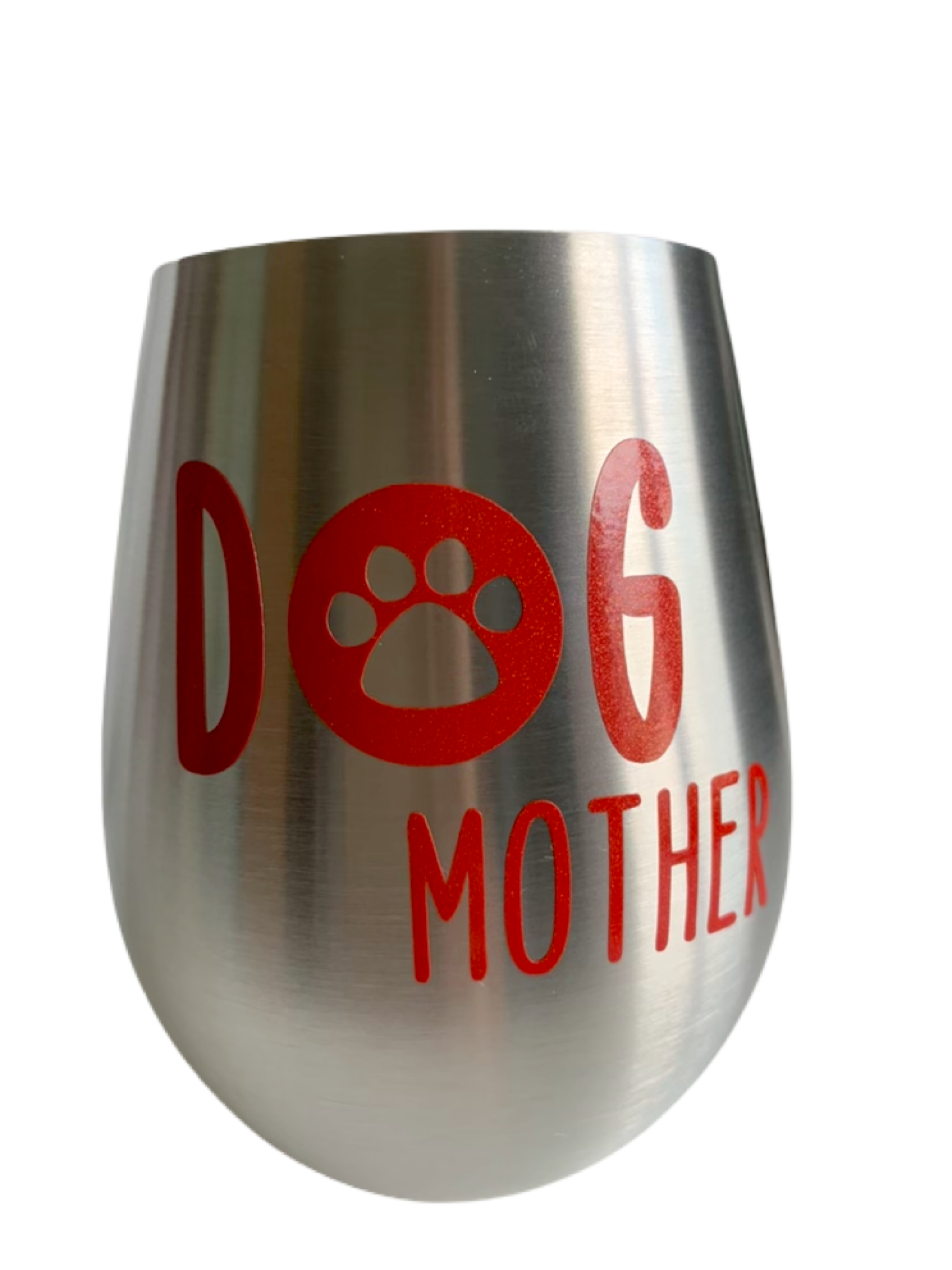 Stemless wine glasses with cute dog designs made with sparkly vinyl. Glasses have a sleek and elegant design, and are made from food-grade stainless steel. These heavy-duty glasses are shatterproof and have a weighted base, making them tip resistant.