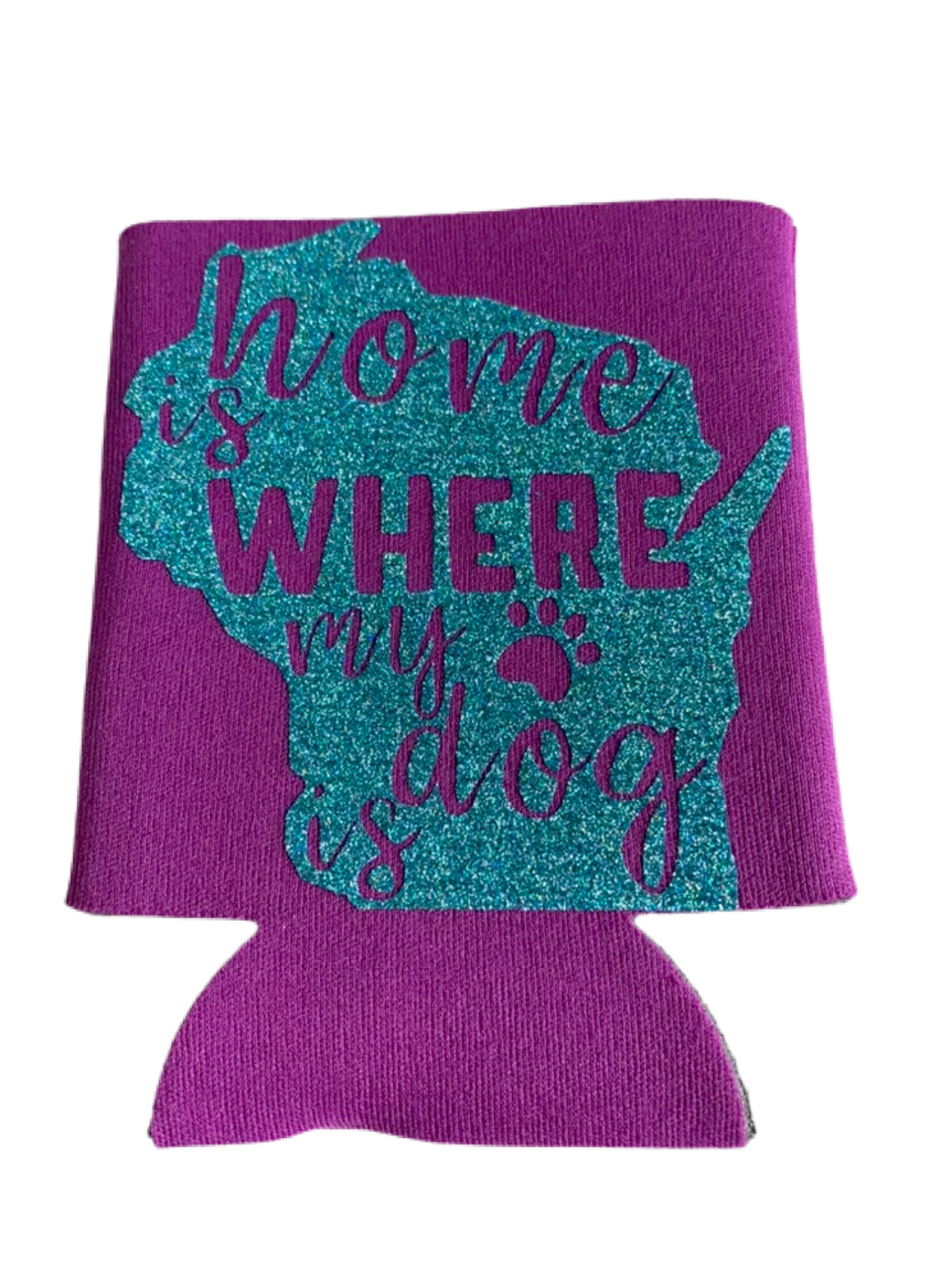 High-quality, brightly colored can koozies with cute dog designs made with sparkly vinyl.